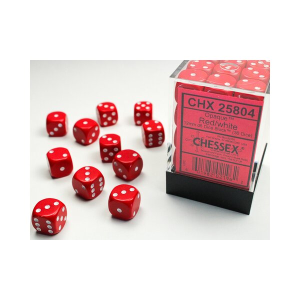 Opaque 12mm D6 Red/white Dice Block™ (36 Würfel)
