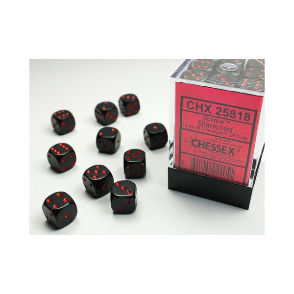 Opaque 12mm D6 Black/red Dice Block™ (36 Würfel)