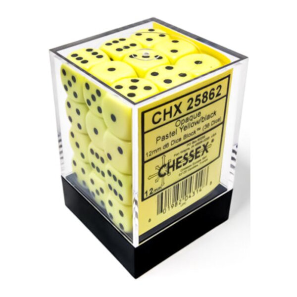 Opaque 12mm D6 Pastel Yellow/black Dice Block™ (36 Würfel)