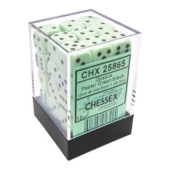 Opaque 12mm D6 Pastel Green/black Dice Block™ (36 Würfel)