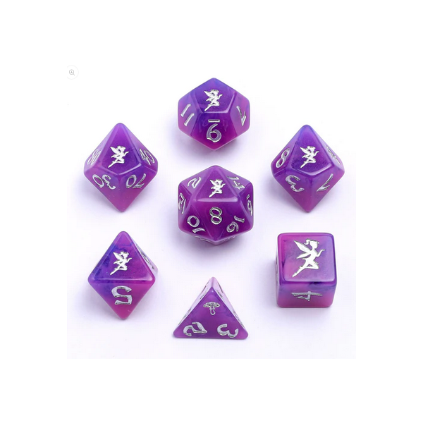 Pixie Dust Round Edged Dice Set Glow in the dark- Silver (7)