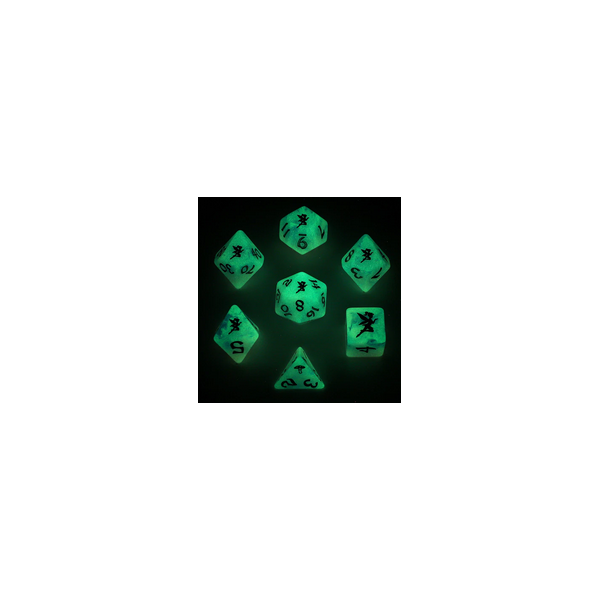 Pixie Dust Round Edged Dice Set Glow in the dark- Silver (7)